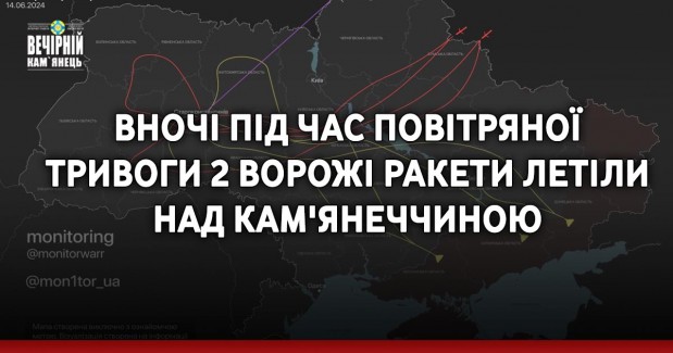 Вночі під час повітряної тривоги 2 ворожі ракети летіли над Кам'янеччиною